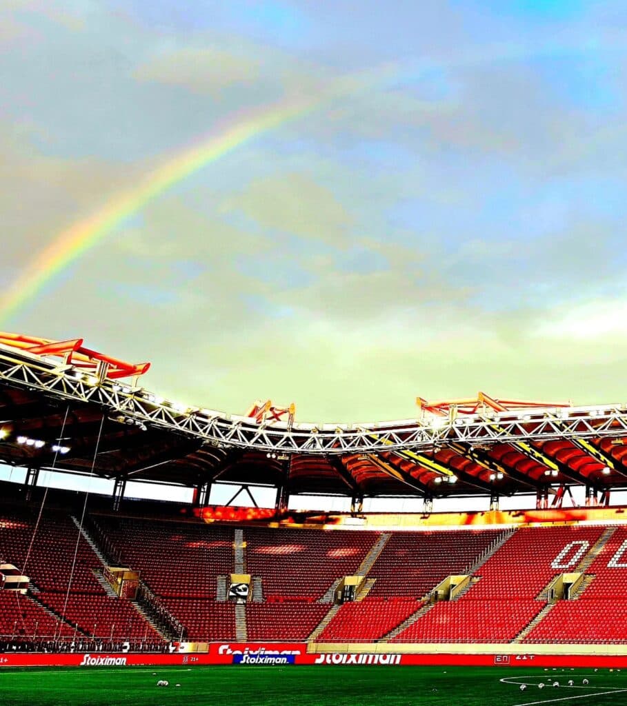 Photo by Olympiacos FC on November 25 2023. May be an image of stadium and text